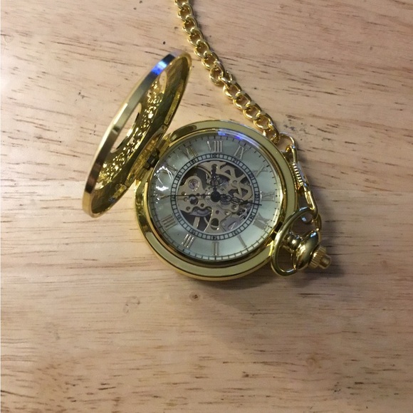New Men’s Gold Pocket Watch with Intricate Design - Picture 2 of 6